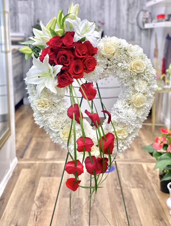 Eternal Remembrance 02: A Red and White Rose and Lily Wreath for Funeral Services