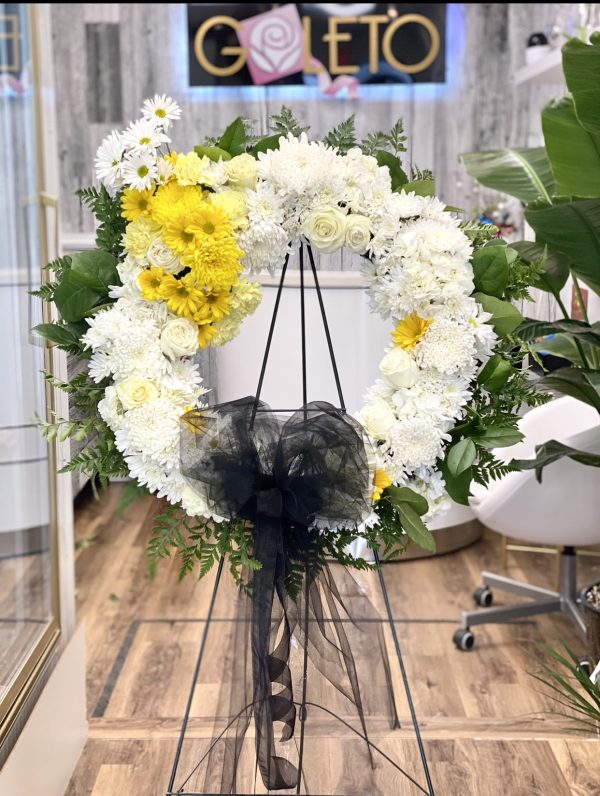 Tribute of Love 2: A Beautiful White and Yellow Flower Wreath for Memorial Services