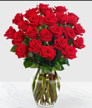 Endless Love: A Bouquet of 24 Red Roses in a Clear Glass Vase